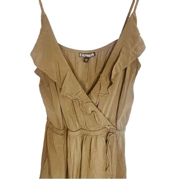 Express Olive Green Ruffle Spaghetti Strap Mini Dress Flowy Summer Size S | EUC - Picture 2 of 9